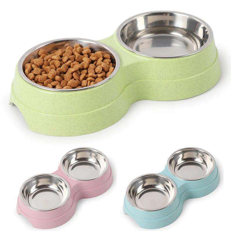 Stylish Stainless Steel Double Pet Feeder - Premium Food And Water Bowls For Cats, Dogs, And Puppies-0